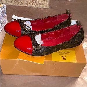 Louis Vuitton red toe leather original flats 39